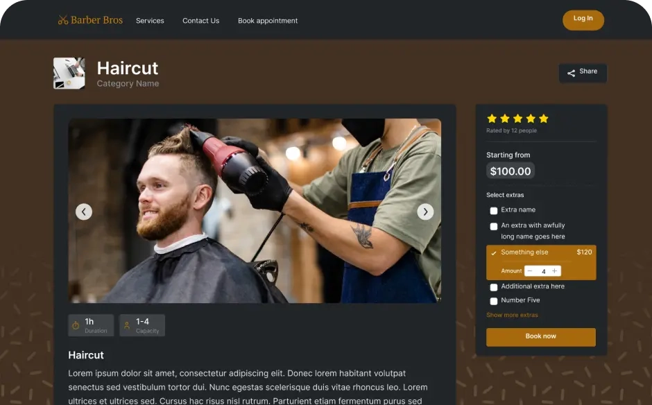 Jambooker’s booking page template for barbershops